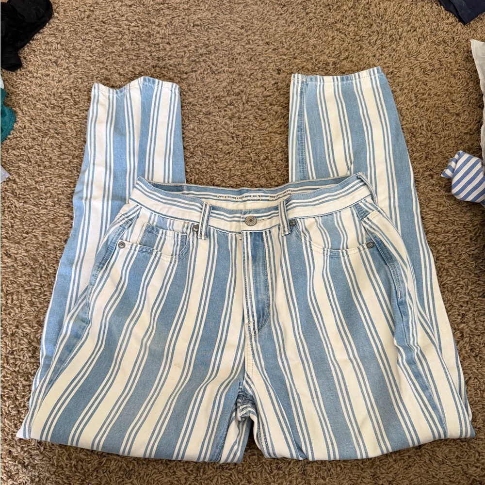 American Eagle Outfitters Blue and White Striped Jeans